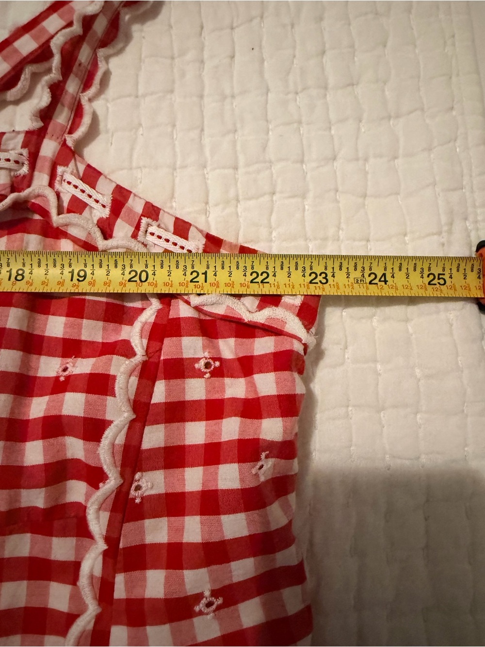 Anthropologie Red Gingham Smocked Dress with Ruffle Trim - Picture 8 of 8